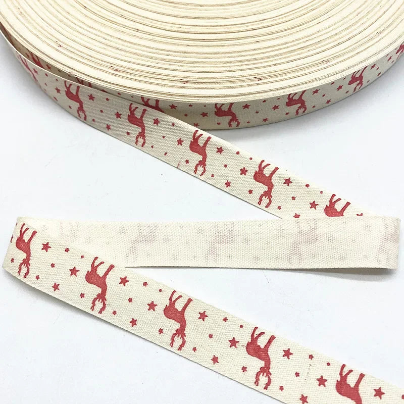 Christmas Printed Polyester Cotton Ribbon –  Single-Face Ribbon for Gift Wrapping, Holiday Crafts & Party Decorations