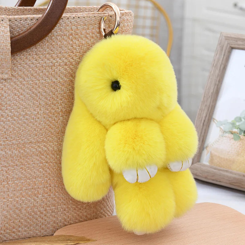 Natural Rex Rabbit Fur Fluffy Bunny Keychain