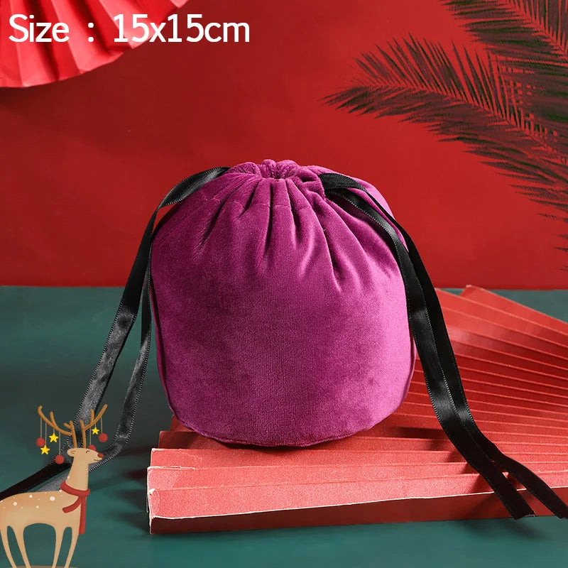 Christmas Velvet Antlers Drawstring Candy Gift Bag