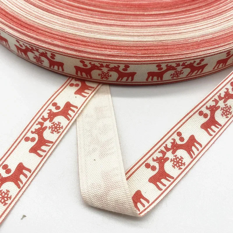 Christmas Printed Polyester Cotton Ribbon –  Single-Face Ribbon for Gift Wrapping, Holiday Crafts & Party Decorations