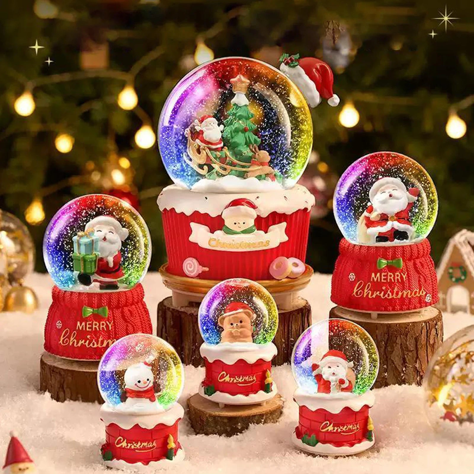 Santa Christmas Snow Globe with 7-Color Lights & Music