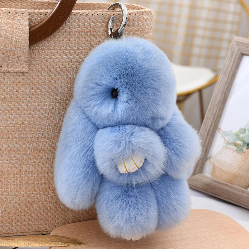 Natural Rex Rabbit Fur Fluffy Bunny Keychain