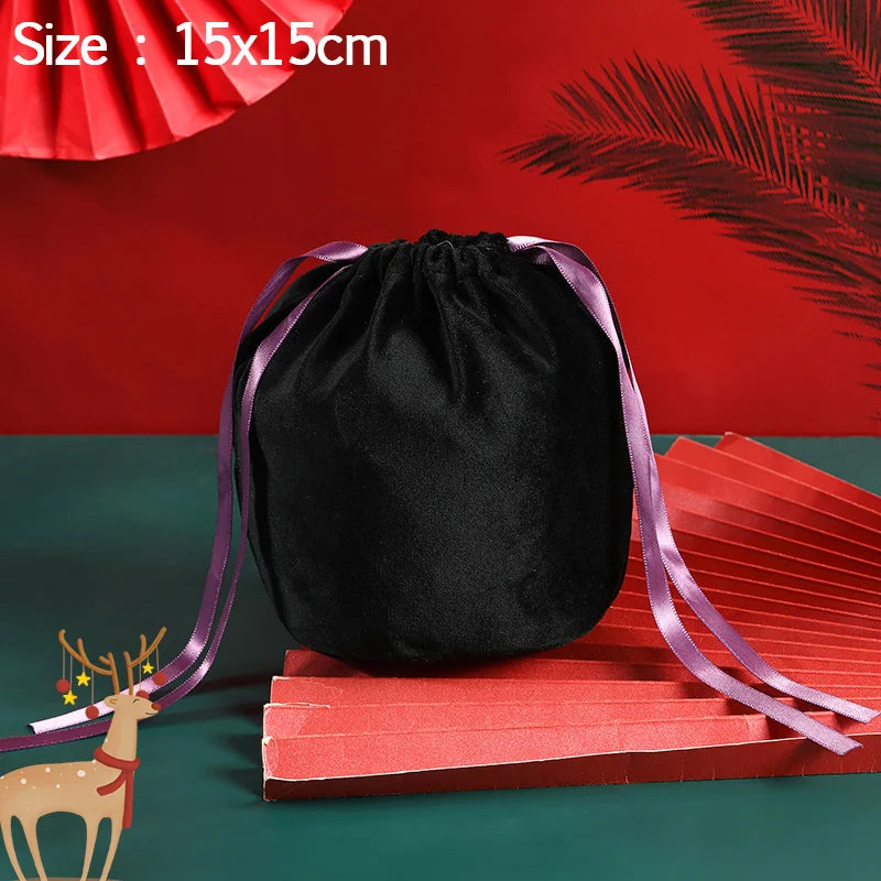 Christmas Velvet Antlers Drawstring Candy Gift Bag