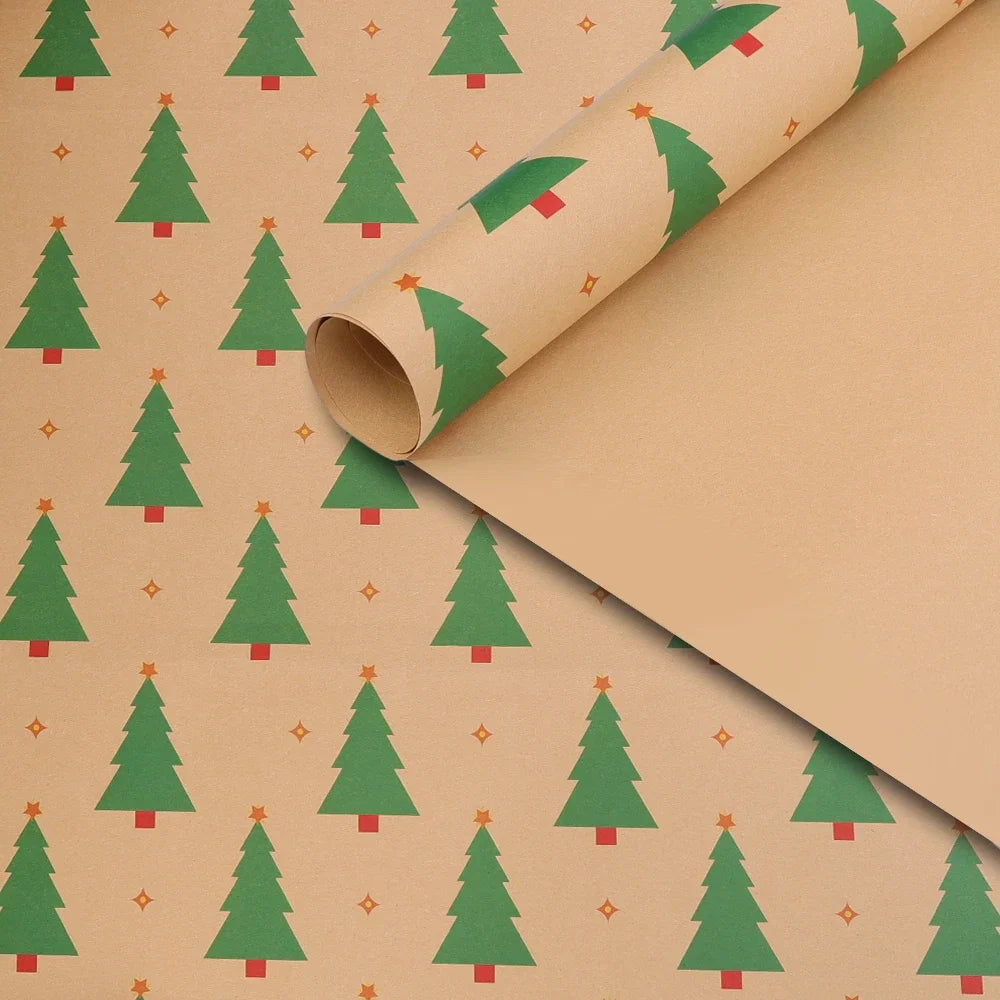 5-Pack Christmas Kraft Wrapping Paper – Cartoon Holiday Gift Wrap Sheets
