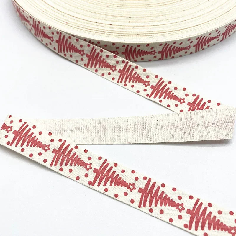 Christmas Printed Polyester Cotton Ribbon –  Single-Face Ribbon for Gift Wrapping, Holiday Crafts & Party Decorations