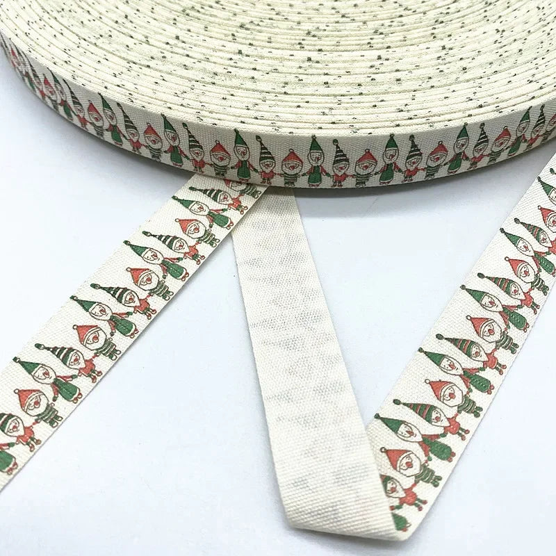 Christmas Printed Polyester Cotton Ribbon –  Single-Face Ribbon for Gift Wrapping, Holiday Crafts & Party Decorations