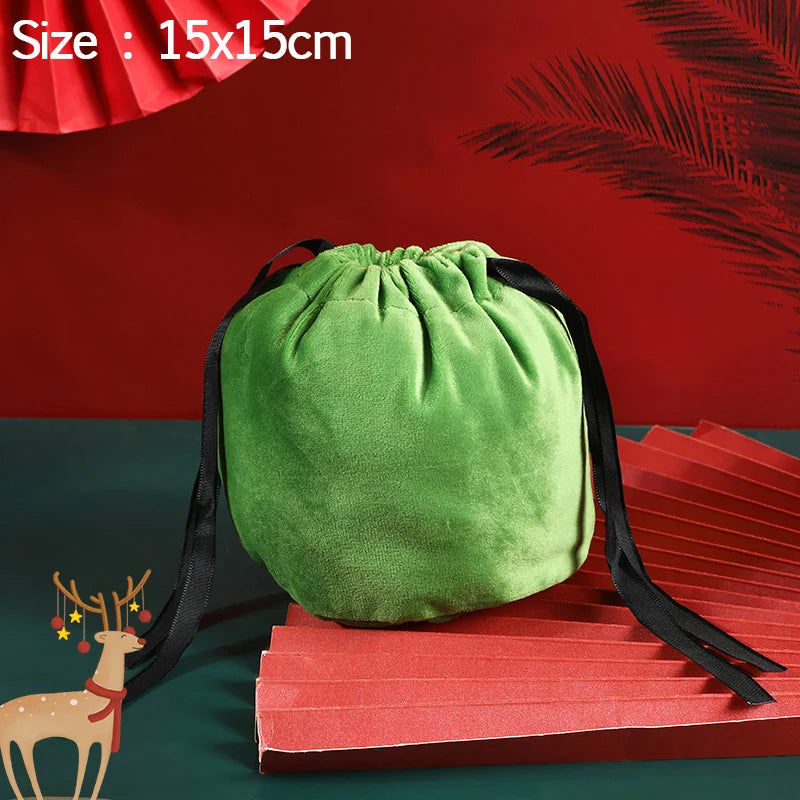 Christmas Velvet Antlers Drawstring Candy Gift Bag