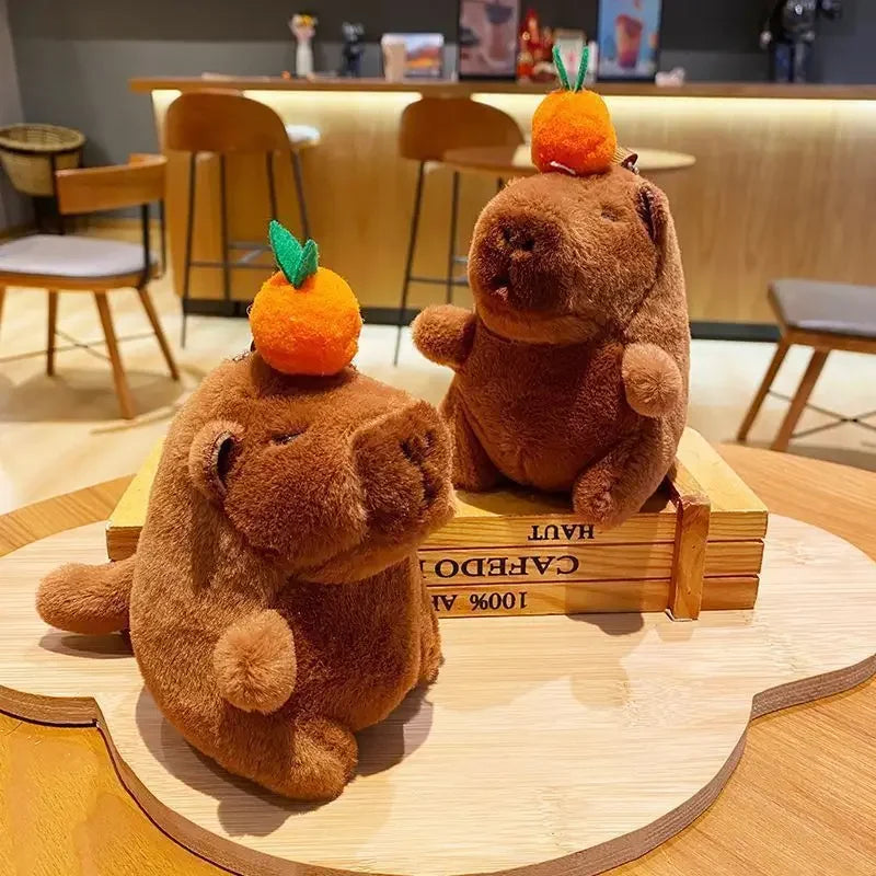 Capybara Persimmon Tail-Wagging Plush Keychain