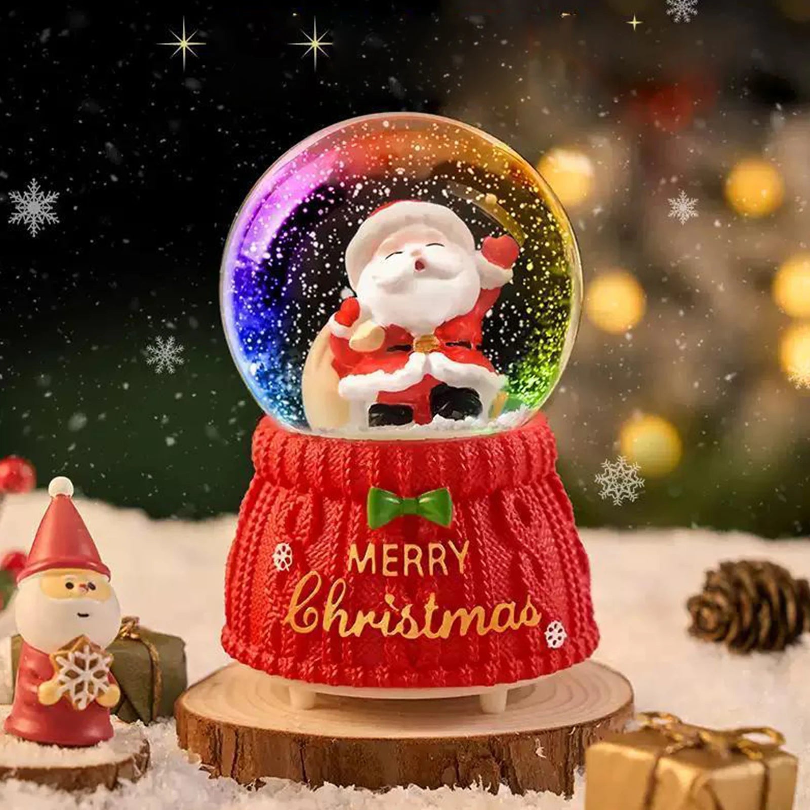 Santa Christmas Snow Globe with 7-Color Lights & Music