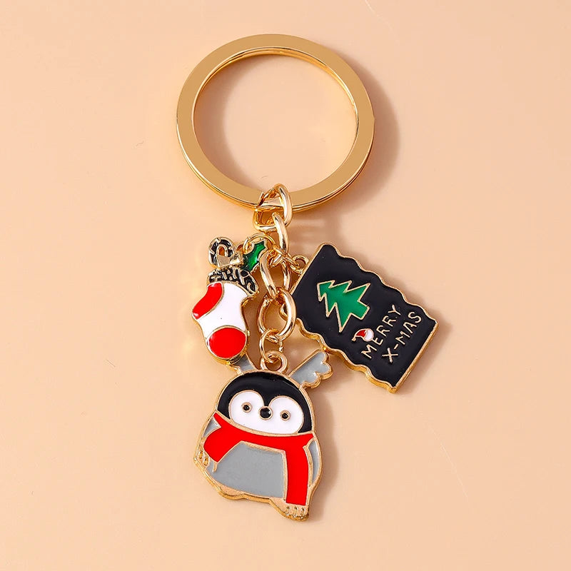 Christmas Enamel Snowman & Santa Keychain