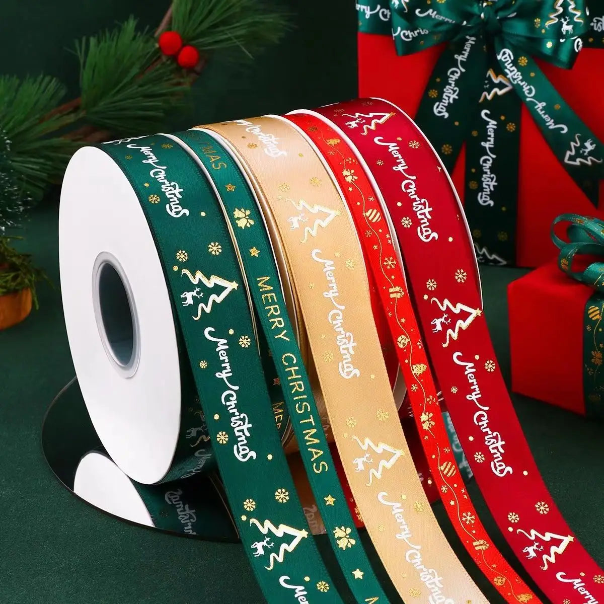 Christmas Embroidered Polyester Ribbon – 1" Holiday Craft & Gift Wrap Ribbon