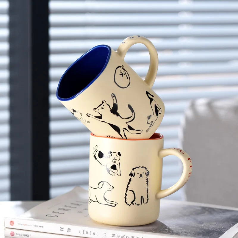 Hand-Painted Cat & Dog Couple Mug – 420ml Ceramic