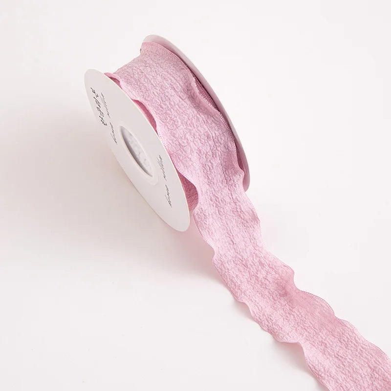 Boho Chic Pleated Ribbon with Lotus Leaf Edge – 1.5" Polyester Gift Wrap & Holiday Decoration Ribbon