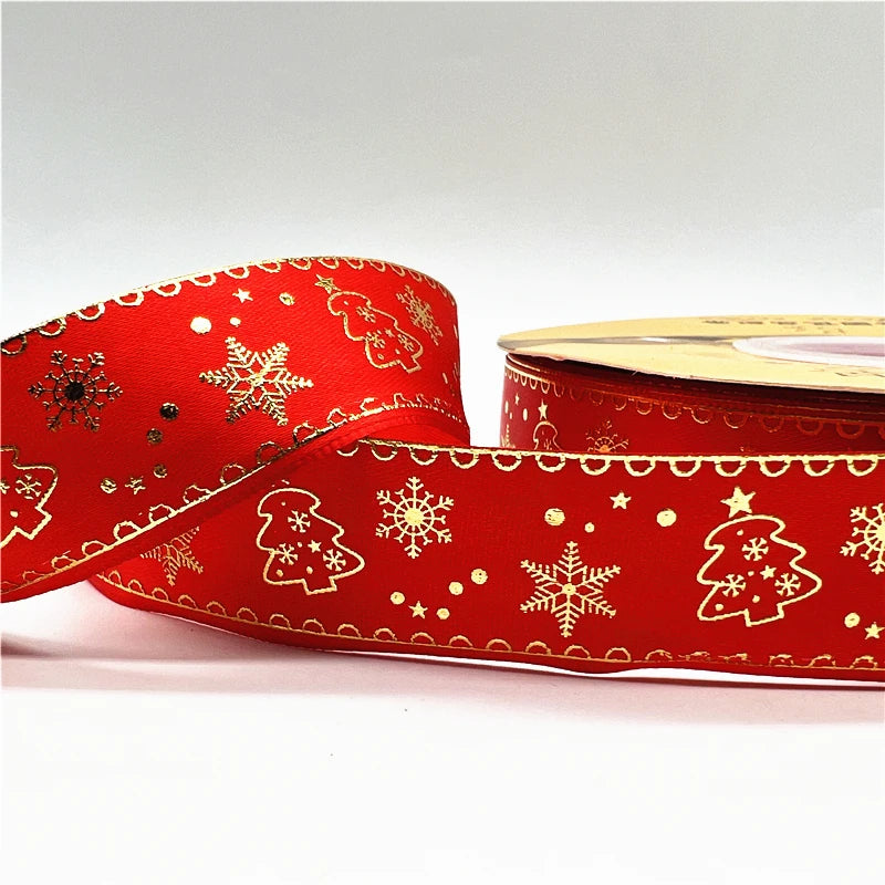 5 Yards Printed Christmas Satin Ribbon – 1" Holiday Craft & Gift Wrap Ribbon