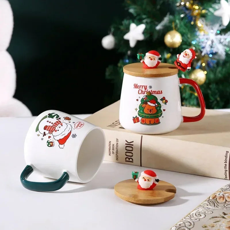 Festive Christmas Ceramic Mug Set (Lid + Spoon)