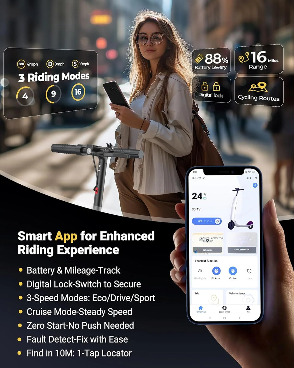 LADPED LP60 Electric Scooter – 19MPH / 16-Mile Range