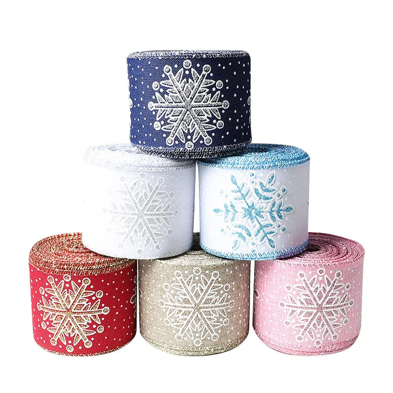 Christmas Snowflake Printed Organza Ribbon – Wired Edge Holiday Gift Wrapping & Craft Ribbon