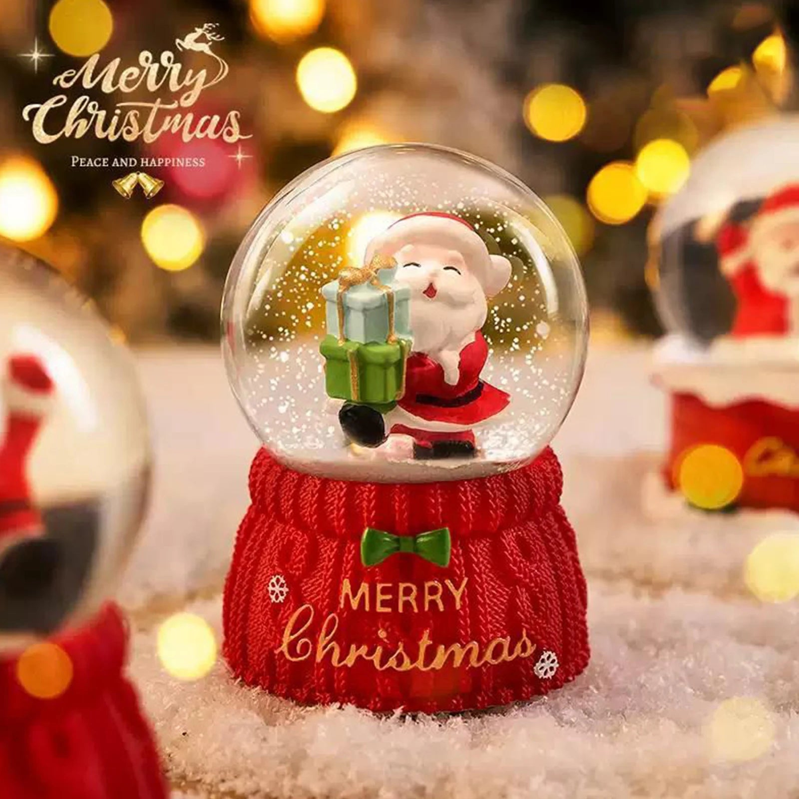 Santa Christmas Snow Globe with 7-Color Lights & Music
