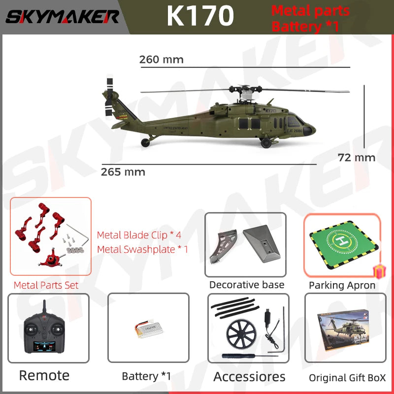 K170 UH-60L 4CH Brushless RC Helicopter with 6-Axis Gyro