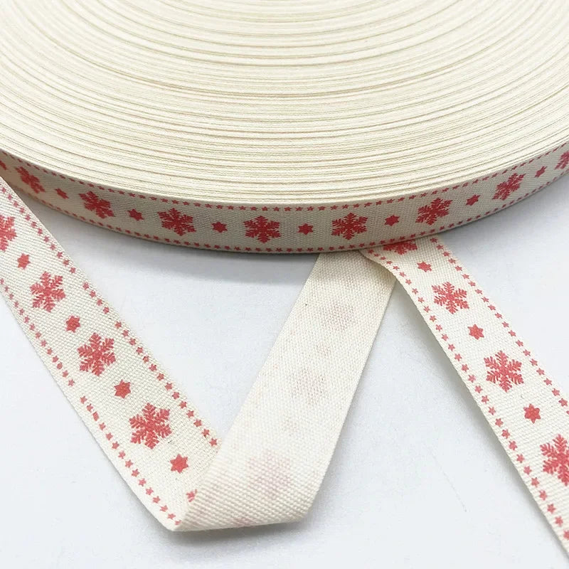 Christmas Printed Polyester Cotton Ribbon –  Single-Face Ribbon for Gift Wrapping, Holiday Crafts & Party Decorations