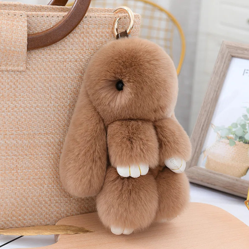 Natural Rex Rabbit Fur Fluffy Bunny Keychain