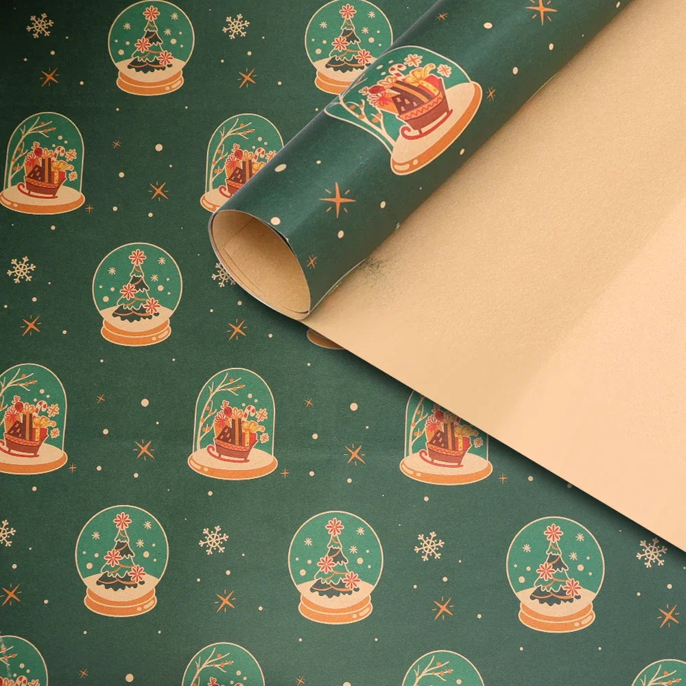 5-Pack Christmas Kraft Wrapping Paper – Cartoon Holiday Gift Wrap Sheets