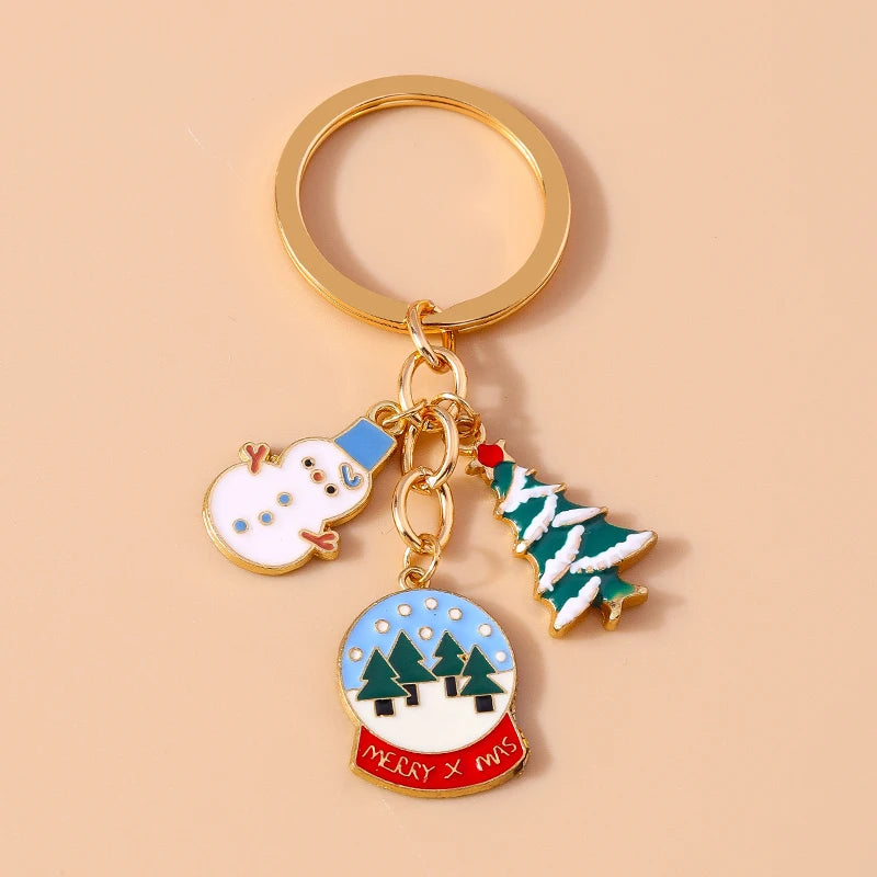Christmas Enamel Snowman & Santa Keychain