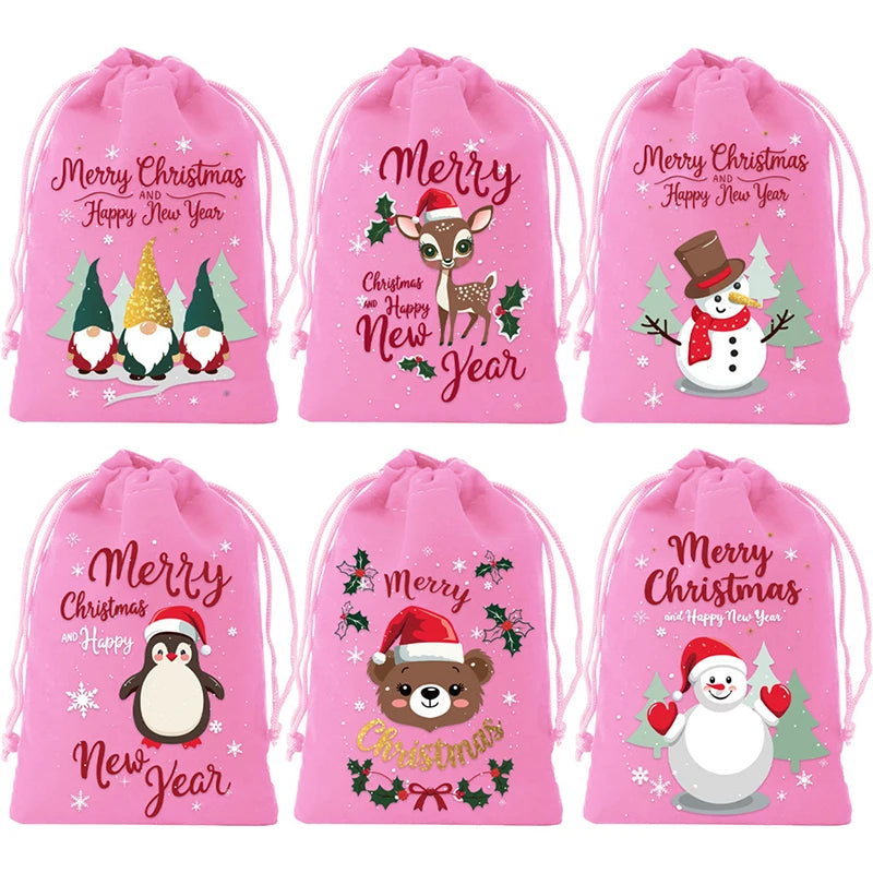 Christmas Burlap Drawstring Gift Bags – Set of 6