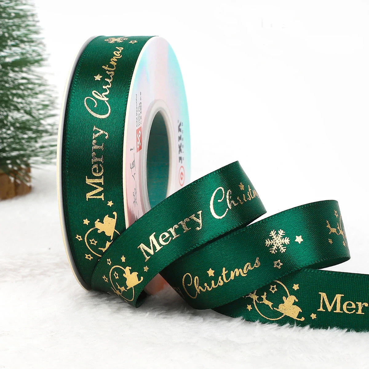Christmas Embroidered Polyester Ribbon – 1" Holiday Craft & Gift Wrap Ribbon