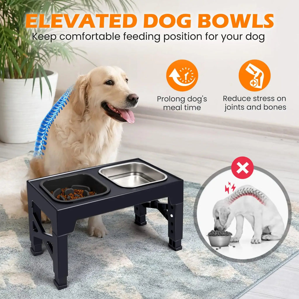 Adjustable Elevated Slow Feeder Bowls – 2-in-1