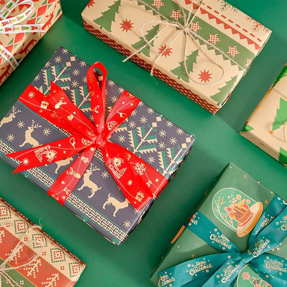 5-Pack Christmas Kraft Wrapping Paper – Cartoon Holiday Gift Wrap Sheets