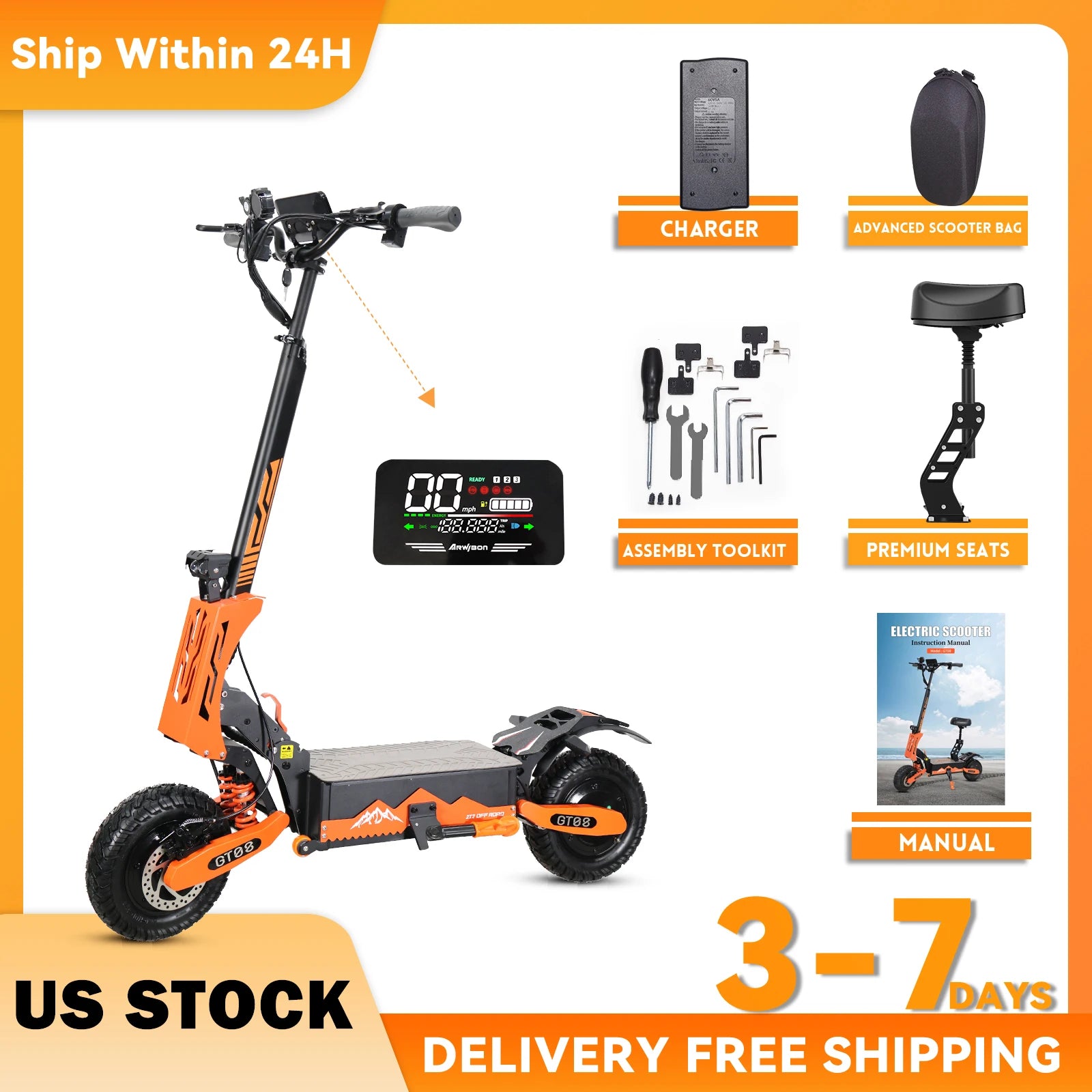 Arwibon GT08 – 5600W Dual Motor Electric Scooter