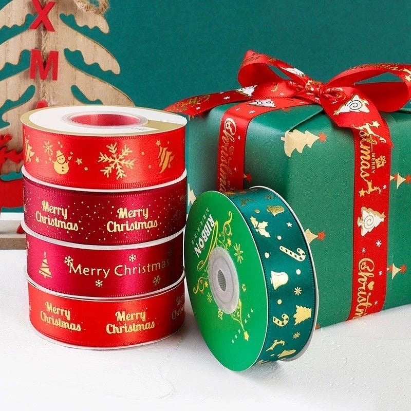 5 Yards Printed Christmas Satin Ribbon – 1" Holiday Craft & Gift Wrap Ribbon