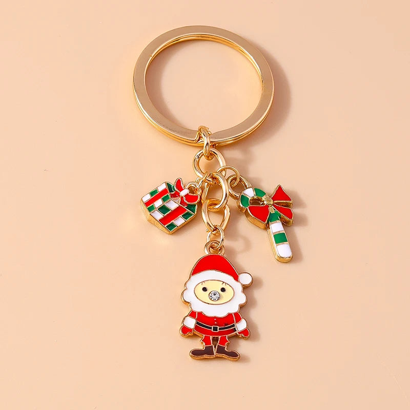 Christmas Enamel Snowman & Santa Keychain
