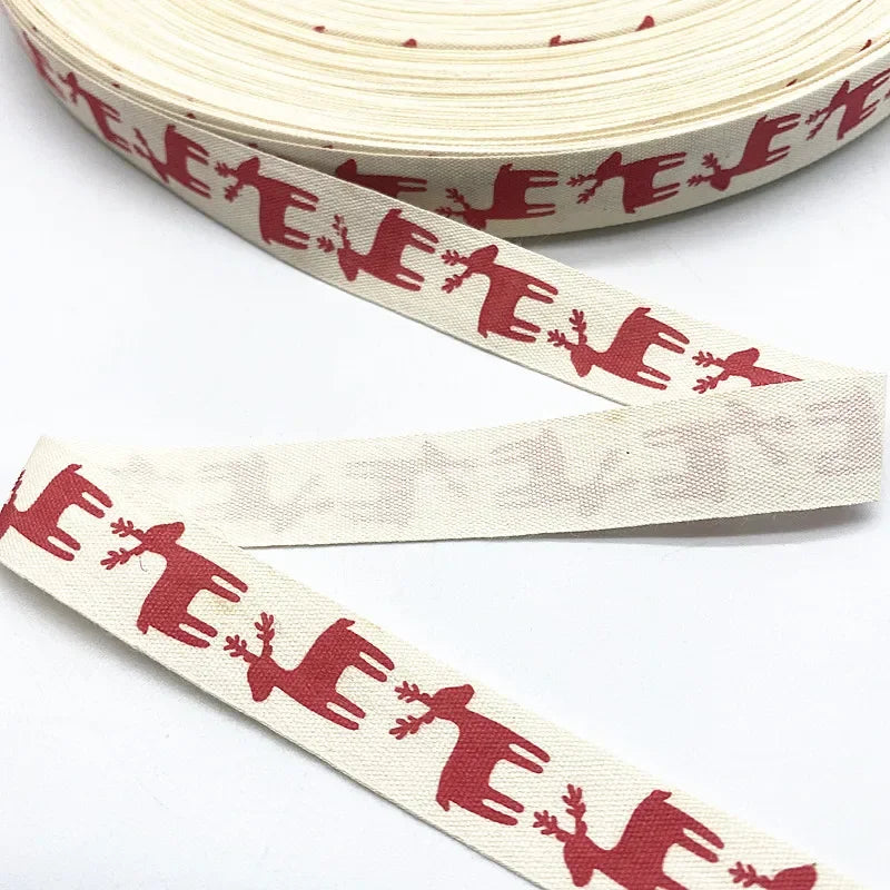 Christmas Printed Polyester Cotton Ribbon –  Single-Face Ribbon for Gift Wrapping, Holiday Crafts & Party Decorations