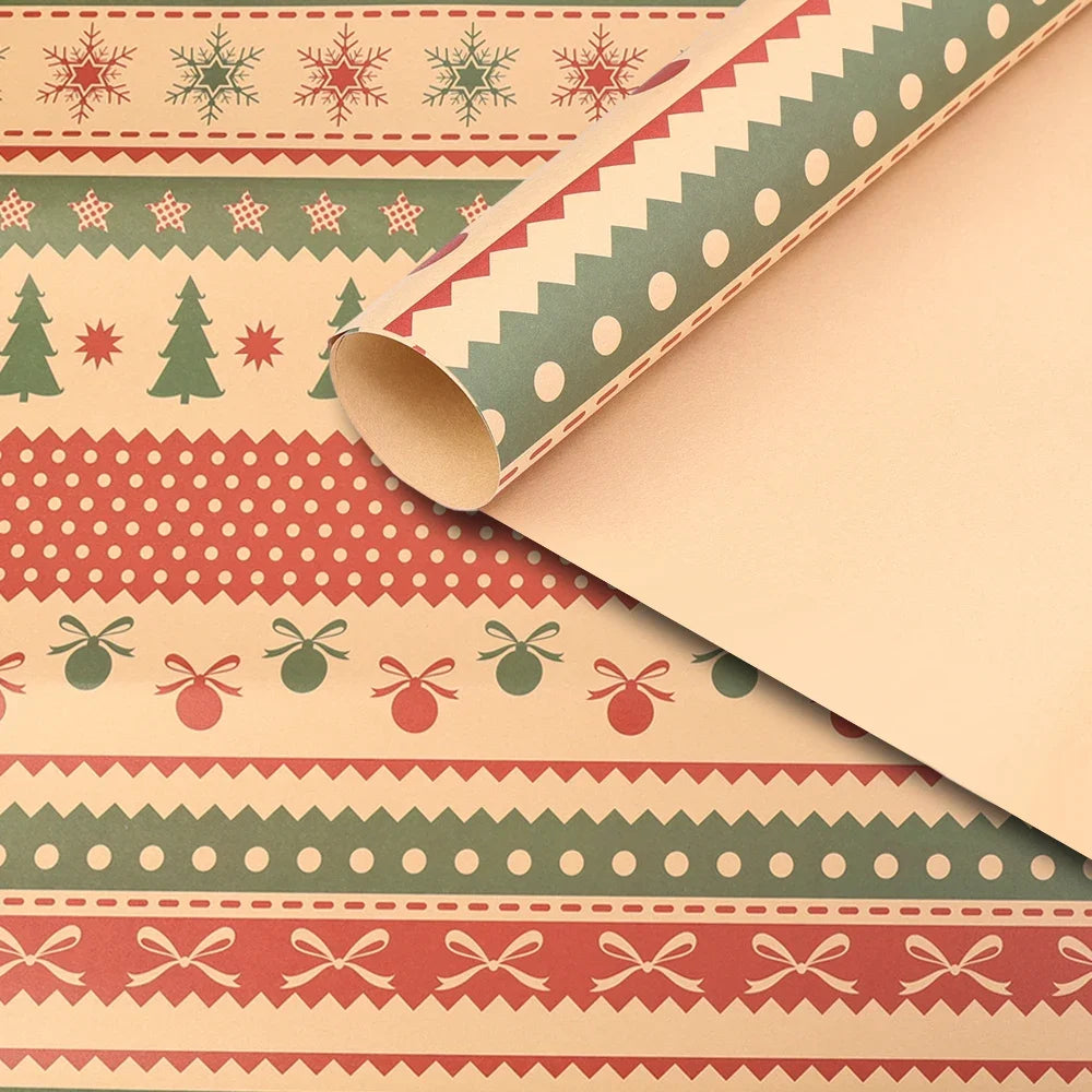5-Pack Christmas Kraft Wrapping Paper – Cartoon Holiday Gift Wrap Sheets