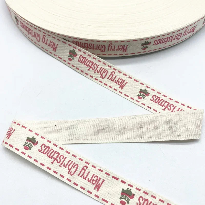 Christmas Printed Polyester Cotton Ribbon –  Single-Face Ribbon for Gift Wrapping, Holiday Crafts & Party Decorations