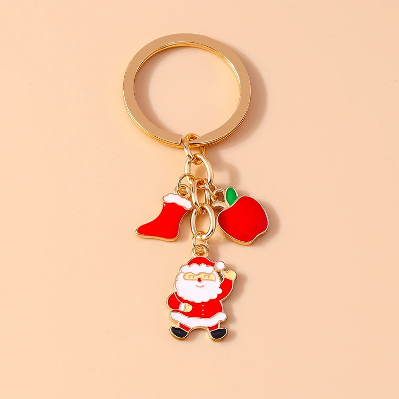 Christmas Enamel Snowman & Santa Keychain