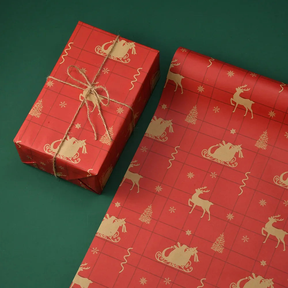 Thick Christmas Kraft Wrapping Paper – Holiday Tree & Elk Gift Wrap
