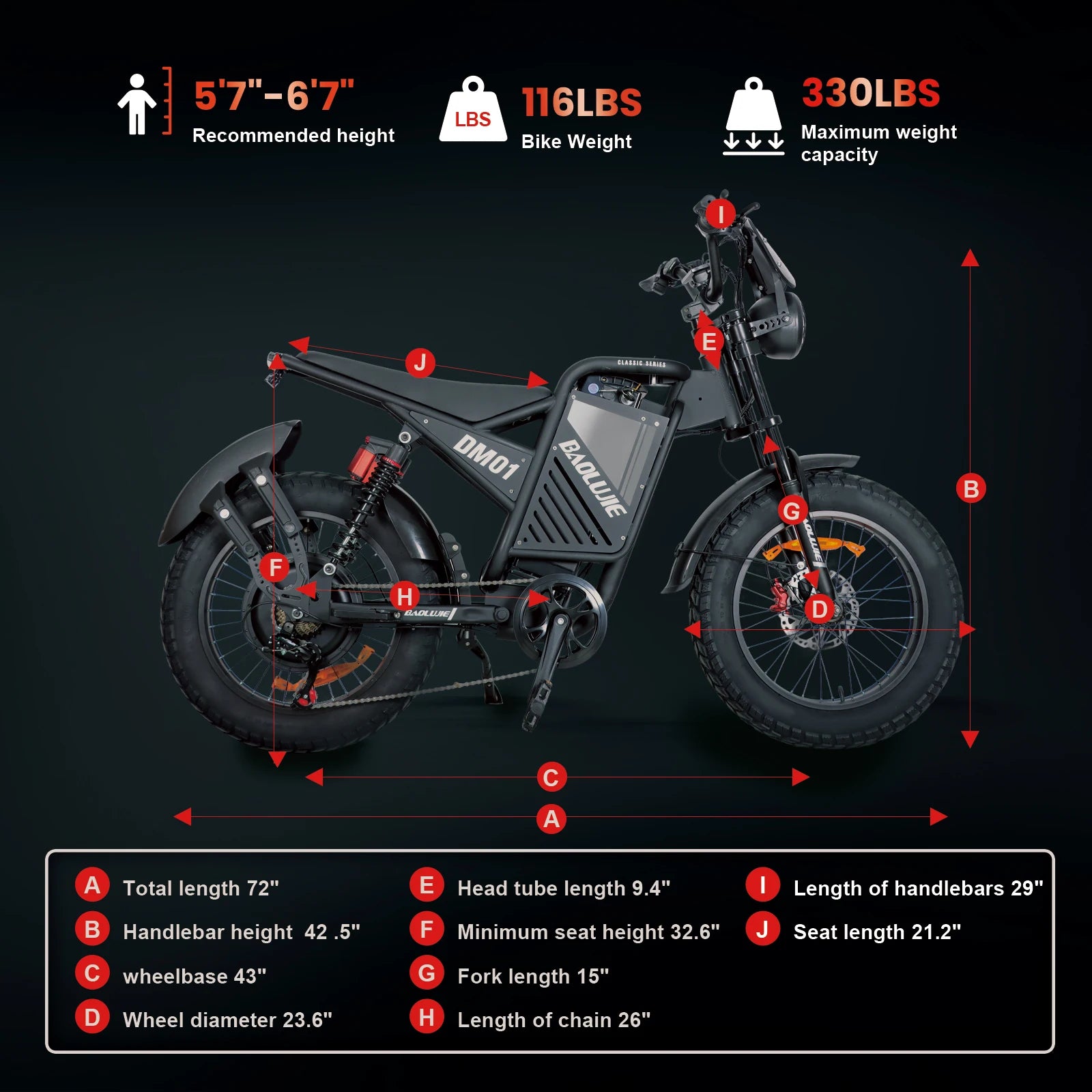 DM01 60V 30Ah Fat-Tire Electric Motorcycle – 42 MPH E-Bike for Adults