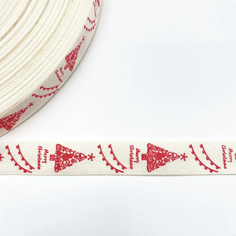 Christmas Printed Polyester Cotton Ribbon –  Single-Face Ribbon for Gift Wrapping, Holiday Crafts & Party Decorations