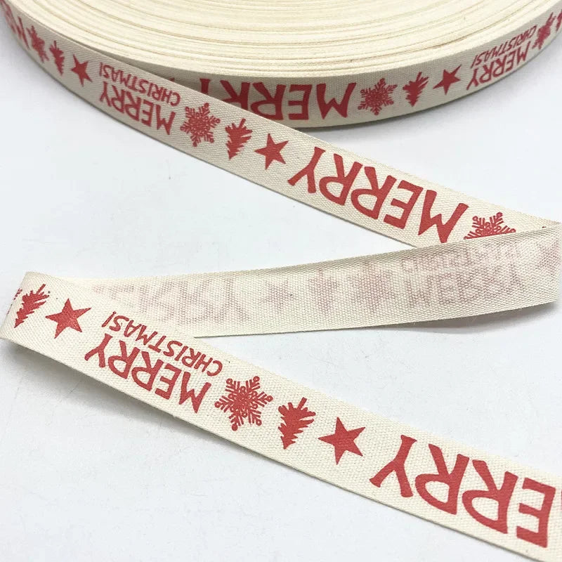 Christmas Printed Polyester Cotton Ribbon –  Single-Face Ribbon for Gift Wrapping, Holiday Crafts & Party Decorations