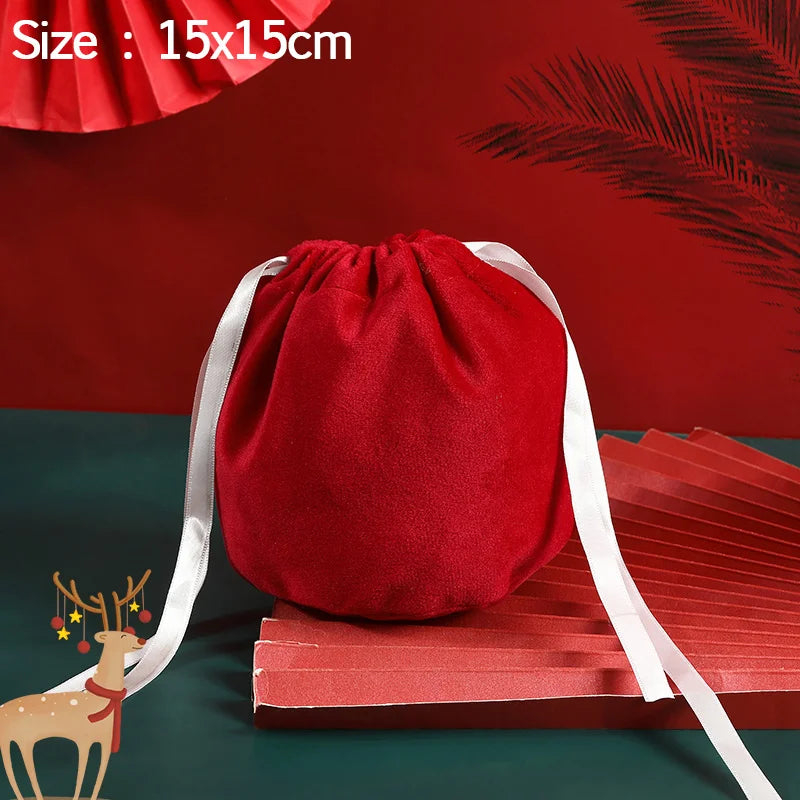Christmas Velvet Antlers Drawstring Candy Gift Bag