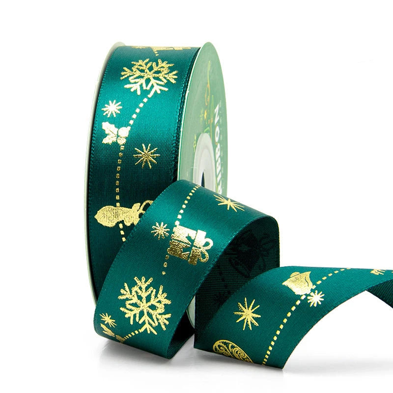 Christmas Embroidered Polyester Ribbon – 1" Holiday Craft & Gift Wrap Ribbon
