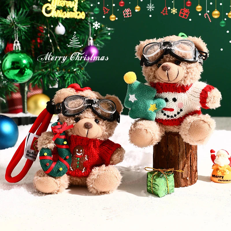 Christmas Plush Bear Keychain – Holiday Cartoon Bag Pendant