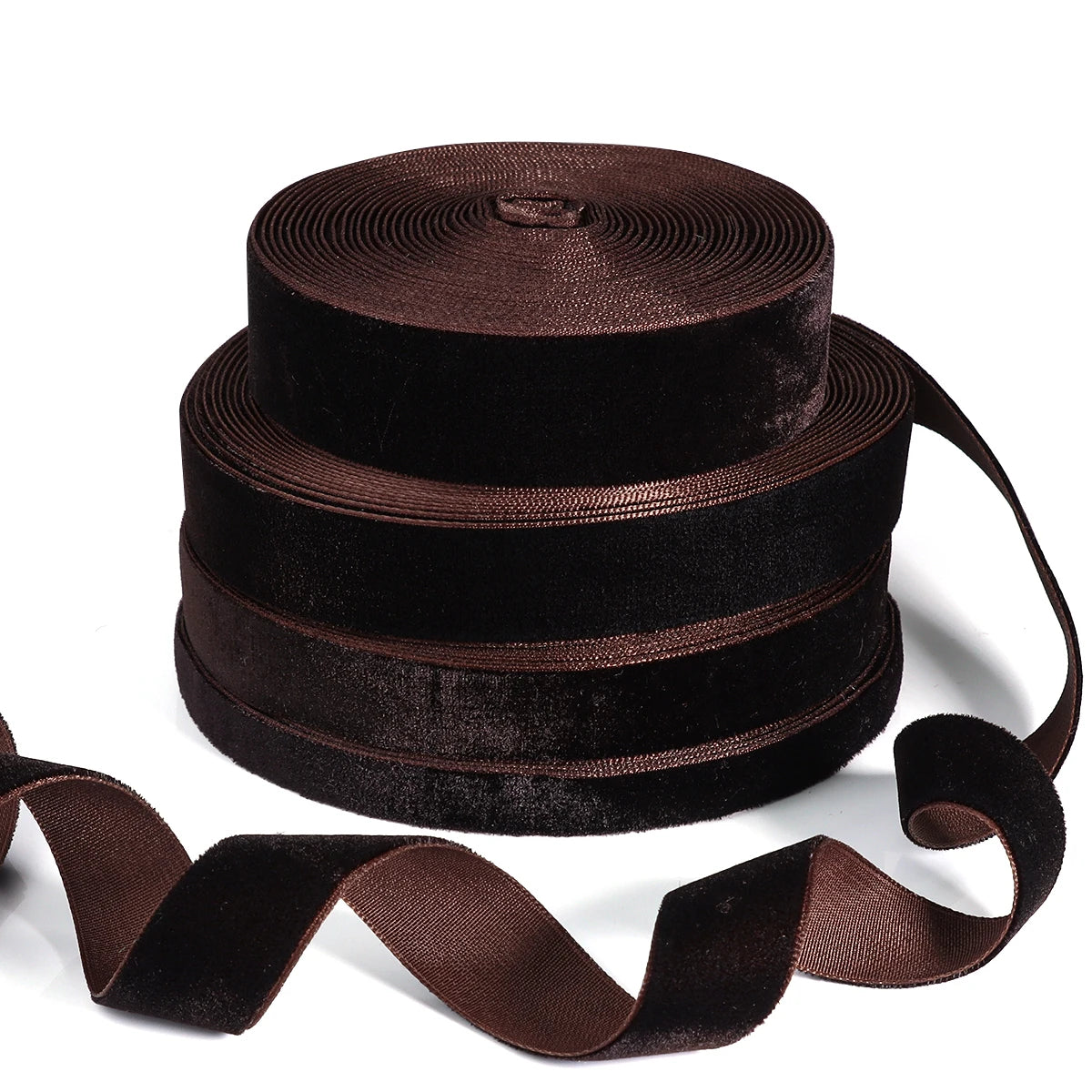 Deep Brown Velvet Ribbon – Single-Face Flocked Polyester Ribbon for Christmas Crafts, Gift Wrapping & Holiday Décor