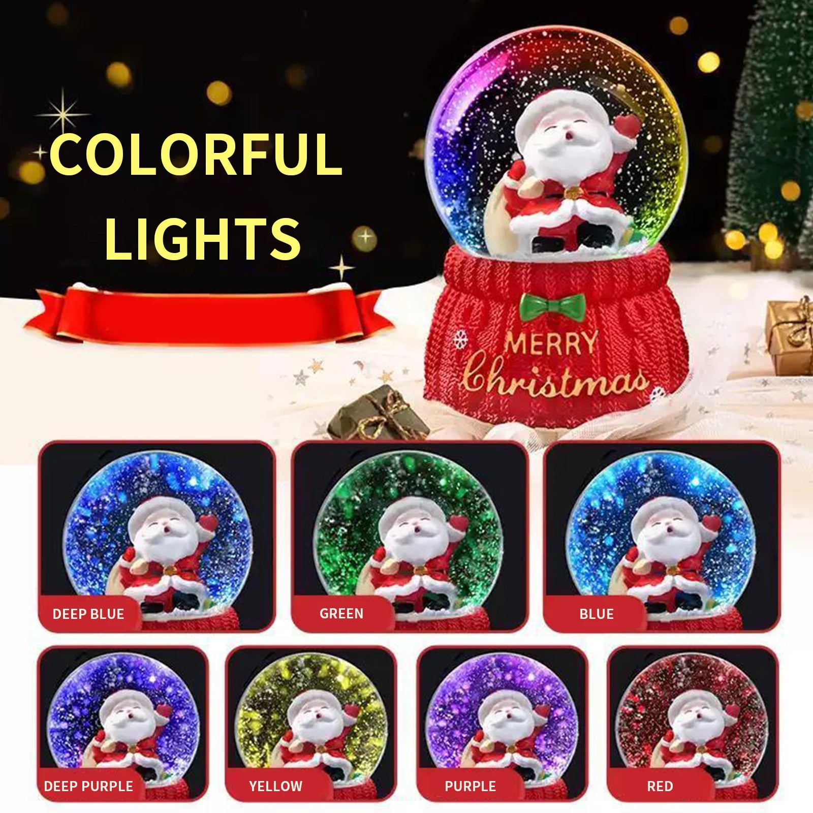 Santa Christmas Snow Globe with 7-Color Lights & Music