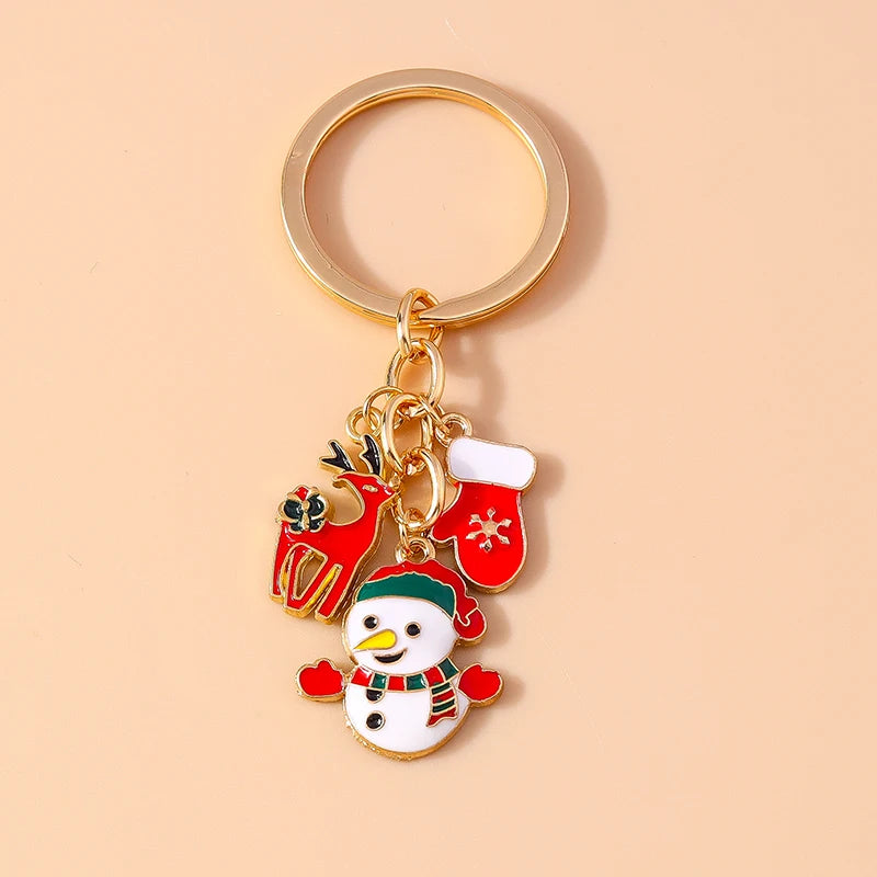 Christmas Enamel Snowman & Santa Keychain