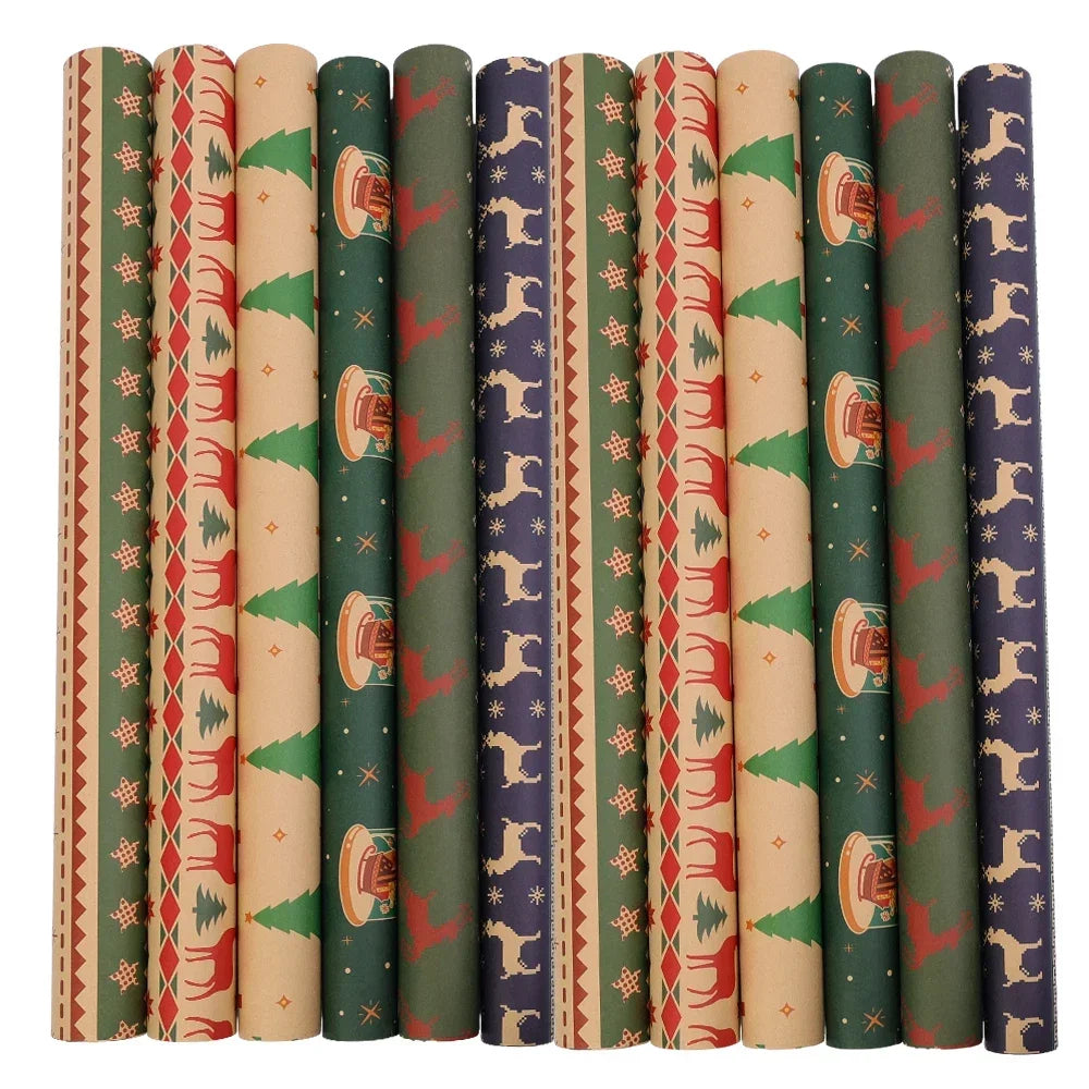 5-Pack Christmas Kraft Wrapping Paper – Cartoon Holiday Gift Wrap Sheets