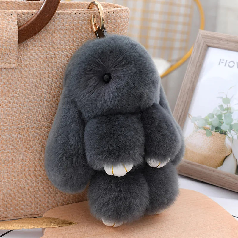 Natural Rex Rabbit Fur Fluffy Bunny Keychain